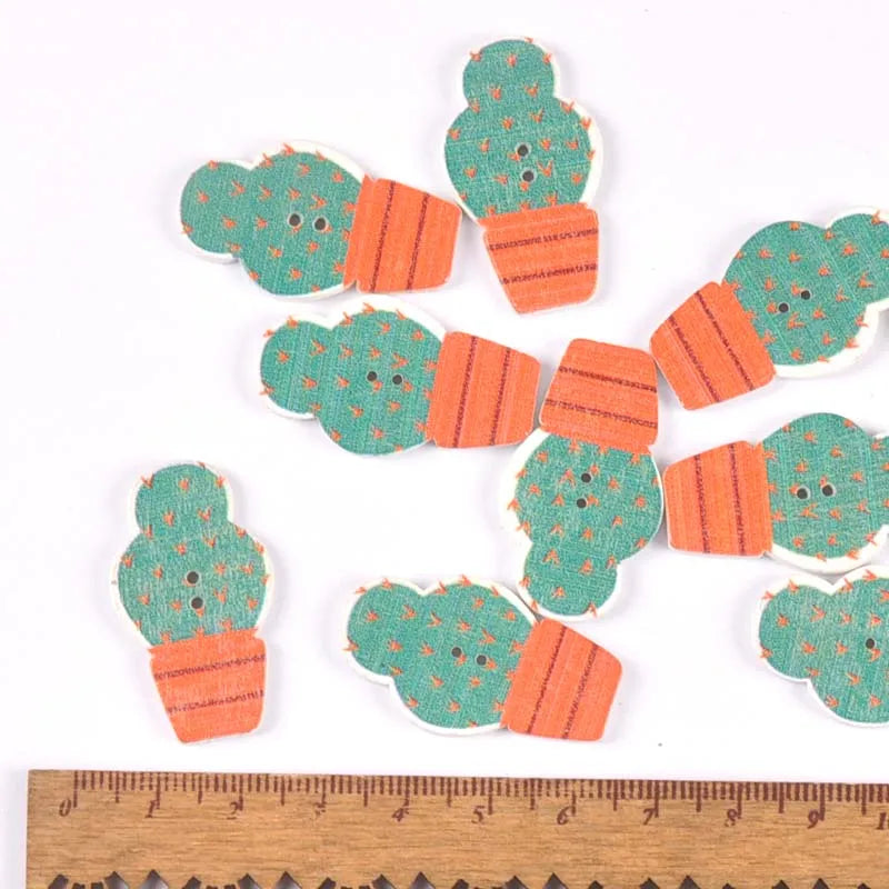 20Pcs Mixed Cartoon Cactus Wooden Buttons For Sewing Clothing DIY Crafts Scrapbooking Decorative Handmade Accessories m2207 Qme