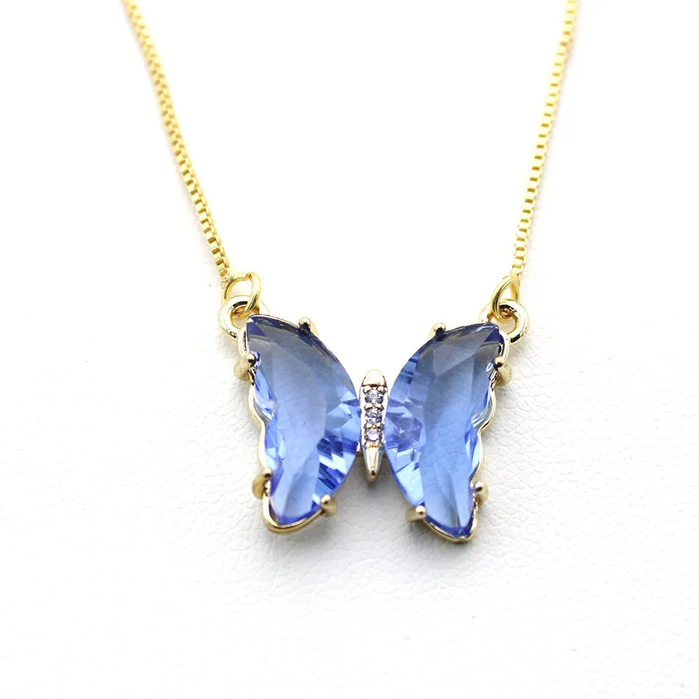 New AA Cubic Zircon Elegant Limited Jewelry Crystal Butterfly Double Sided Necklace Ladies Simple Style Jewelry Gift Qme 6