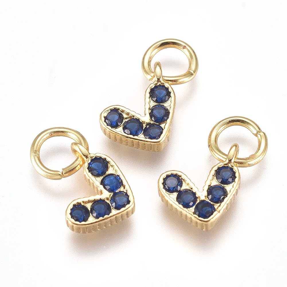 PandaHall 20Pcs Heart Brass Micro Pave Cubic Zirconia Charms with Jump Ring for Jewelry Making DIY Earrings Necklace Accessories Qme Blue
