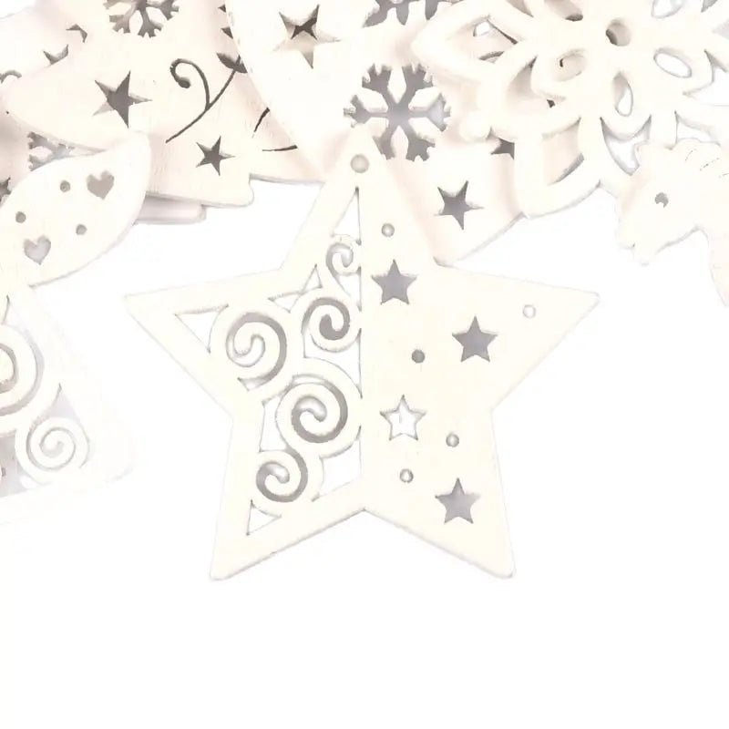 5pcs+1m hemp rope Christmas Tree Ornament Wooden Hanging Pendants White angels/stars/snowflakes Christmas Decorations for Home Qme