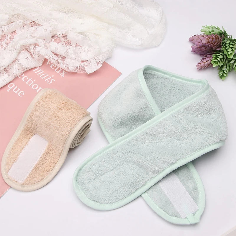 Women Girl Soft Toweling Adjustable Coral Fleece Hairband Makeup Bath Qme