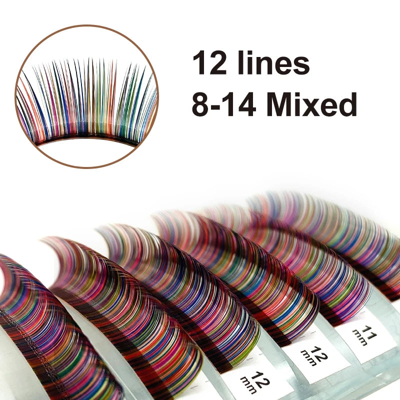 NATUHANA Colored Individual Lash Clusters Rainbow Mix 8- Soft Qme Mix Color - Lashes D 0.07mm|8-14 Mixed