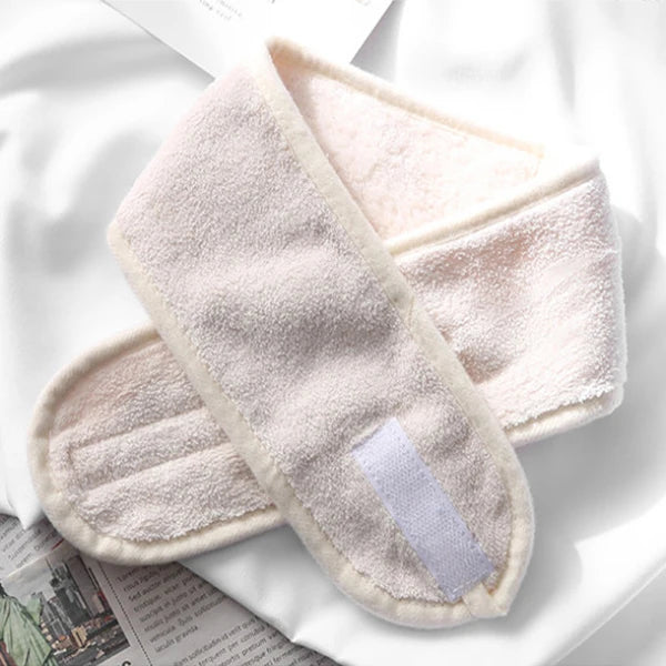 Women Girl Soft Toweling Adjustable Coral Fleece Hairband Makeup Bath Qme Beige