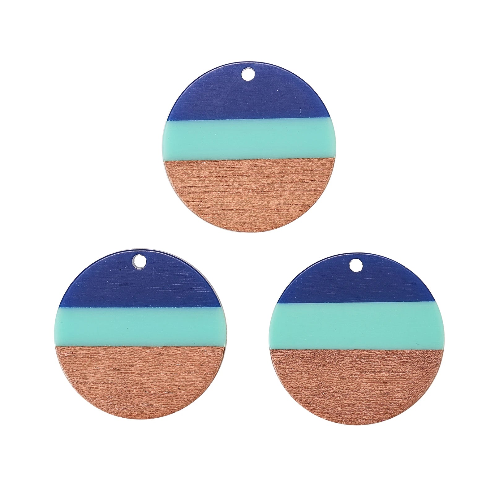 10Pcs Tri-color Resin Wood Charms Flat Round Wooden Pendants for Making DIY Women Girl Statement Jewelry Necklace Earrings Qme