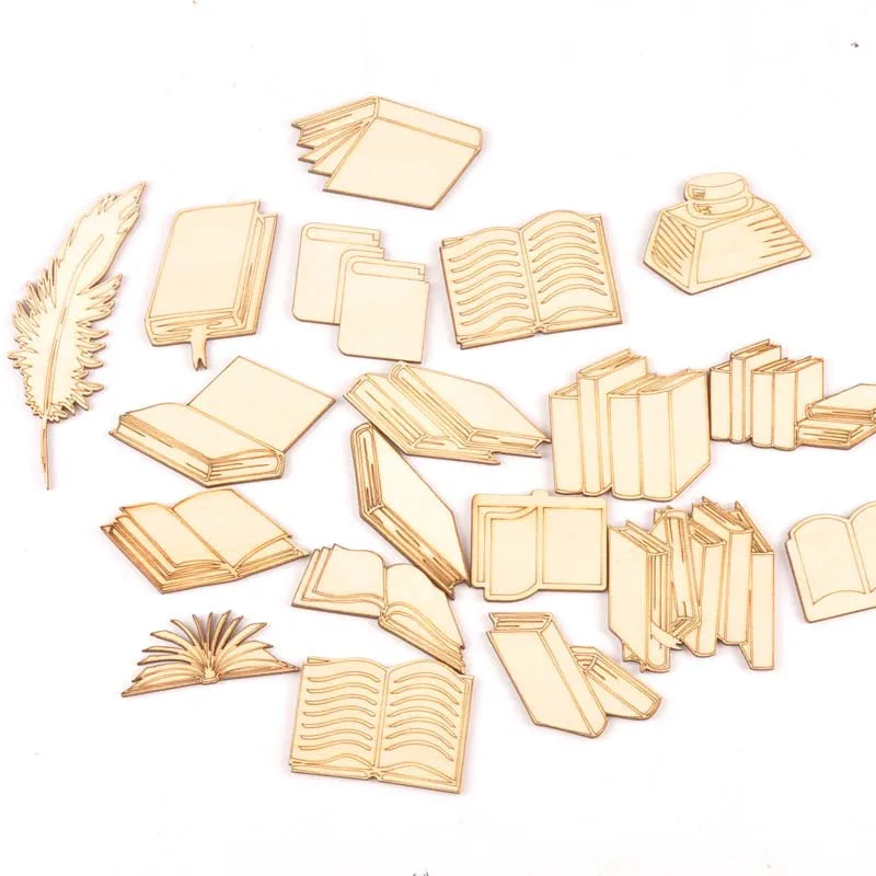 Mixed Book Pattern Wooden Crafts Scrapbooking 10Pcs Wood Ornaments For Decor Birthday Wedding DIY Arts Home Decoration m2553 Qme 2