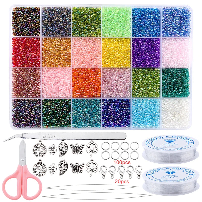 20000pcs Jewelry Making Kit Seed Beads Set 2mm Glass Beads Set Bracelets Necklace Ring Making Seedbeads Kit For DIY Art Craft Qme 5