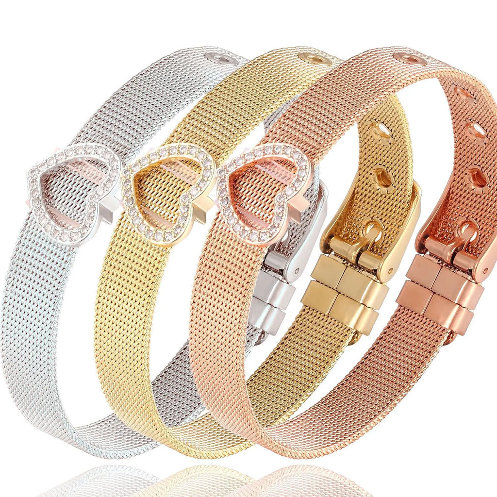 Simple fashion love palm evil eye stainless steel strap bracelet inlaid with colored diamonds zircon men and women jewelry gifts Qme