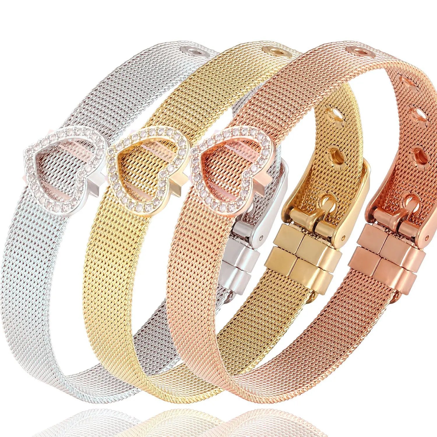 Simple fashion love palm evil eye stainless steel strap bracelet inlaid with colored diamonds zircon men and women jewelry gifts Qme