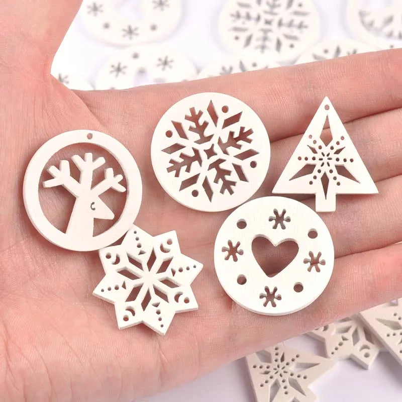 25pcs Wood Crafts white christmas trees/snowflake/deer DIY Scrapbooking For Wooden Ornament Home Decoration M2267 Qme Default Title