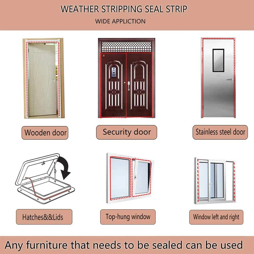 6M Silicone Rubber Sealing Strip Self Adhesive Doors Window Soundproofing Weather Stripping Gap Blocker I Type Insulation Tape Qme
