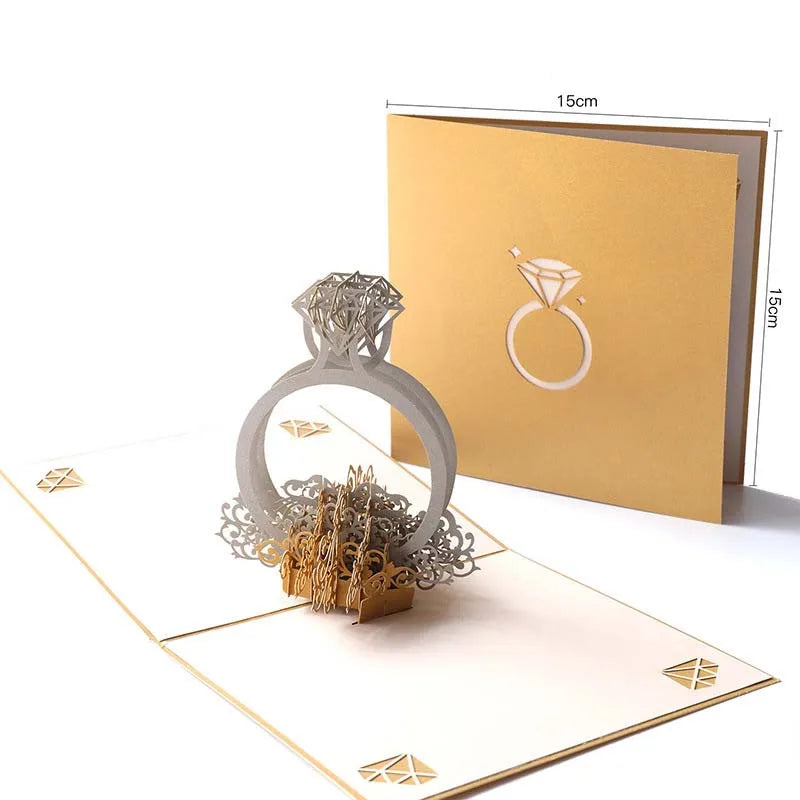 Valentine's Day Diamond Ring Anniversary Greeting Card 3D Pop-Up Wedding Invitations Party Decoration Gifts Postcard c2827 Qme