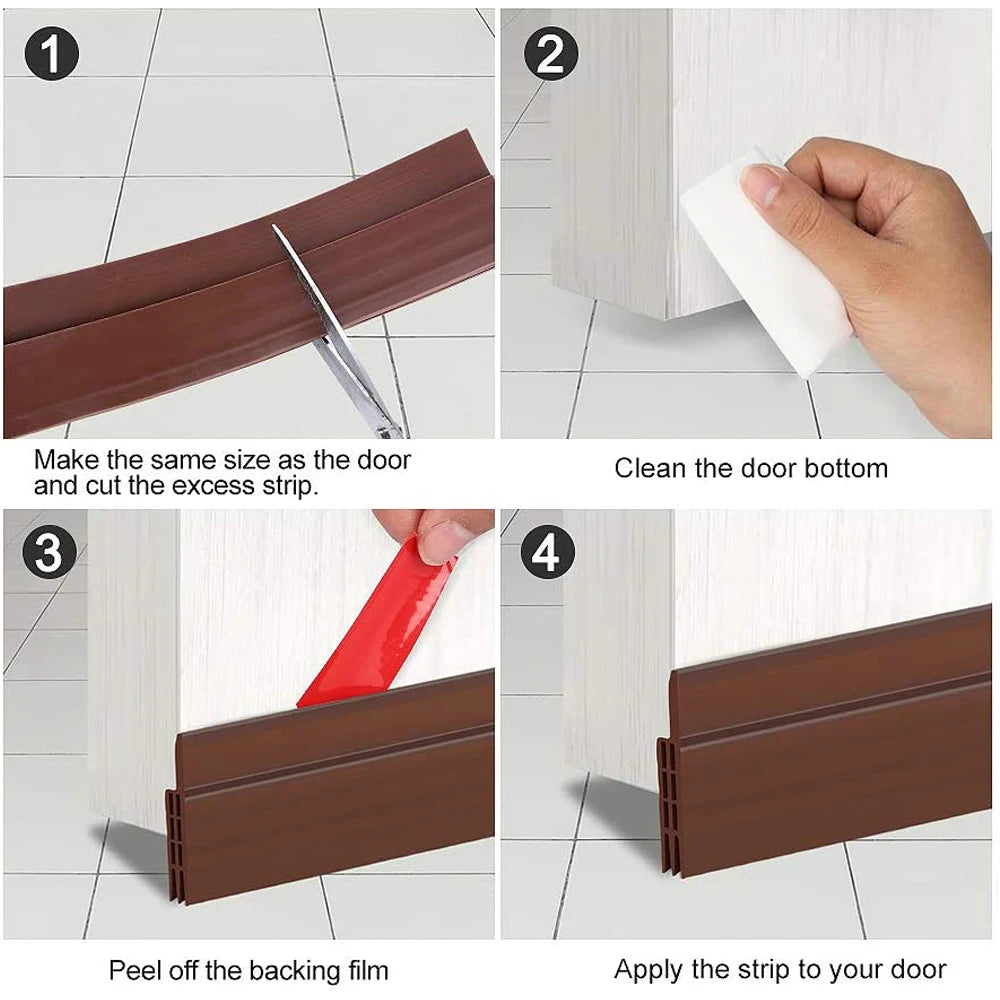 2 Pack Door Bottom Weather Stripping Draft Blocker Self Adhesive Silicone Flexible Seal Tape Dust and Noise Insulation Strip Qme