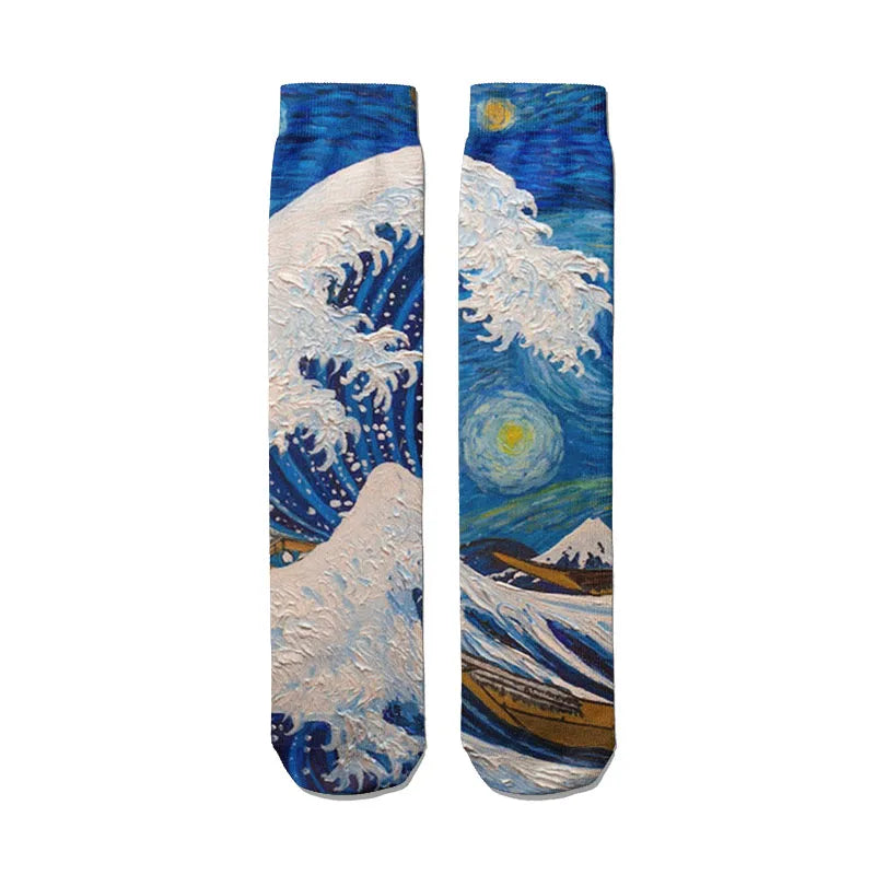 Van Gogh Mural World Famous Painting Sunflower Socks Men Novelty