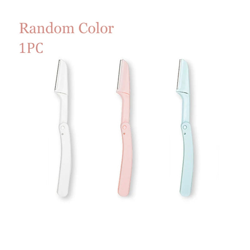 1/3pcs Foldable Portable Eyebrow Trimmer Makeup Facial Eyebrow Lip Folding Razor Hair Remover Sharp Stainless Steel Makeup Tools Qme Random Without Card