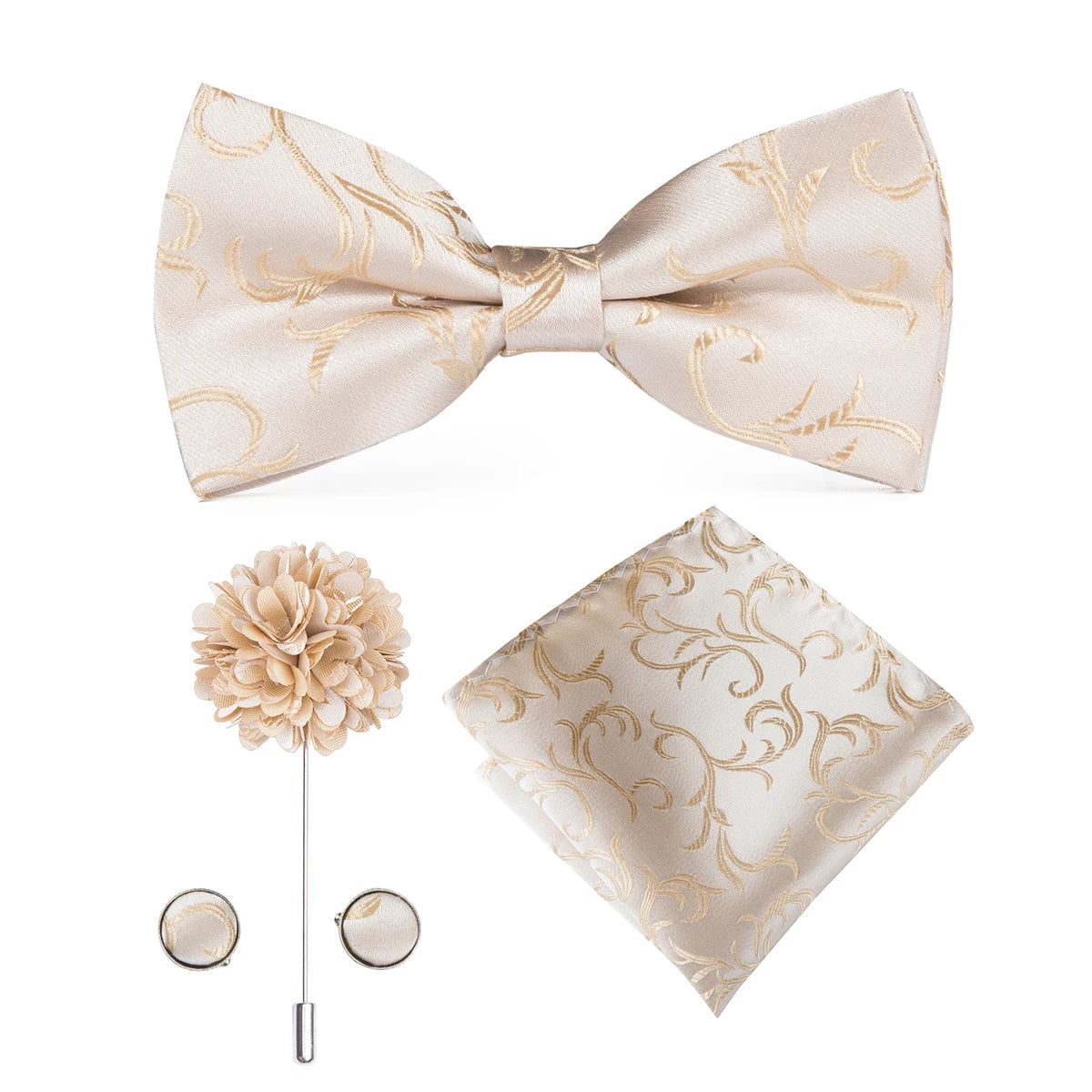 Hi-tie Silk Men's Bowtie Pocket Square Cufflinks Brooch Jacquard Qme LH0795-0053