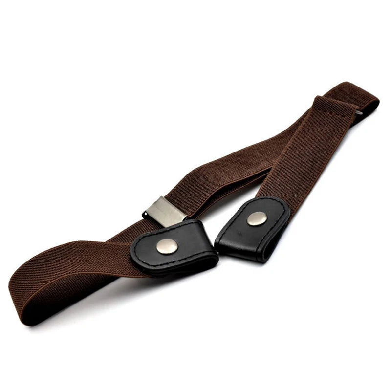 No Buckle Stretch Elastic Waist Belt Women Men Buckle-free Jean Pants Qme Brown 60-95cm