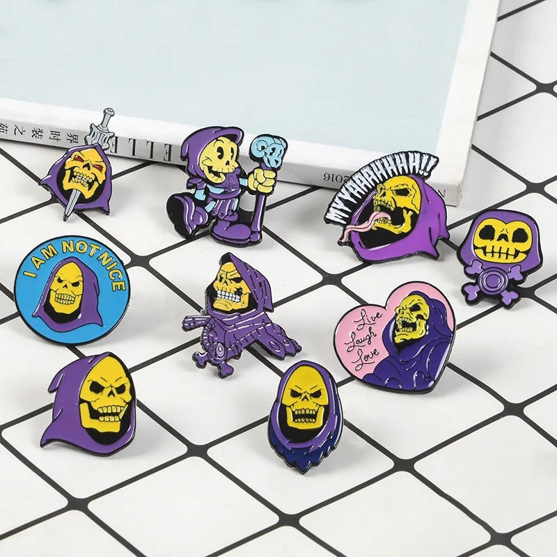 Skeletor Purple Hood Enamel Pins Master Universe Badge Brooch Bag Clothes Lapel Classic Cartoon Jewelry Halloween Gift Wholesale Qme