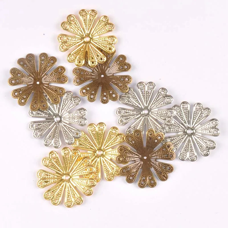 20pcs 40mm silver/gold/bronze Metal Crafts Wraps Filigree Flowers Connectors For Scrapbook DIY Home Decor Handicraft yk0762-2 Qme