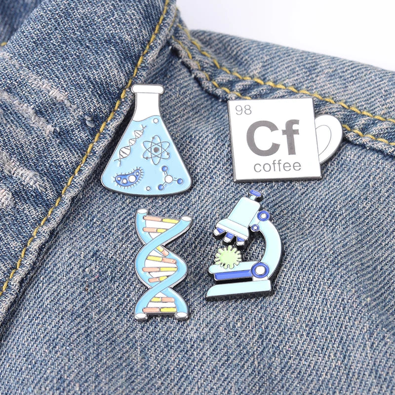 Custom Microscope Enamel Pin Flask DNA Coffee Cup Brooch Badge for Backpack Hat Bags Accessories Scientist Science Teacher Gift Qme