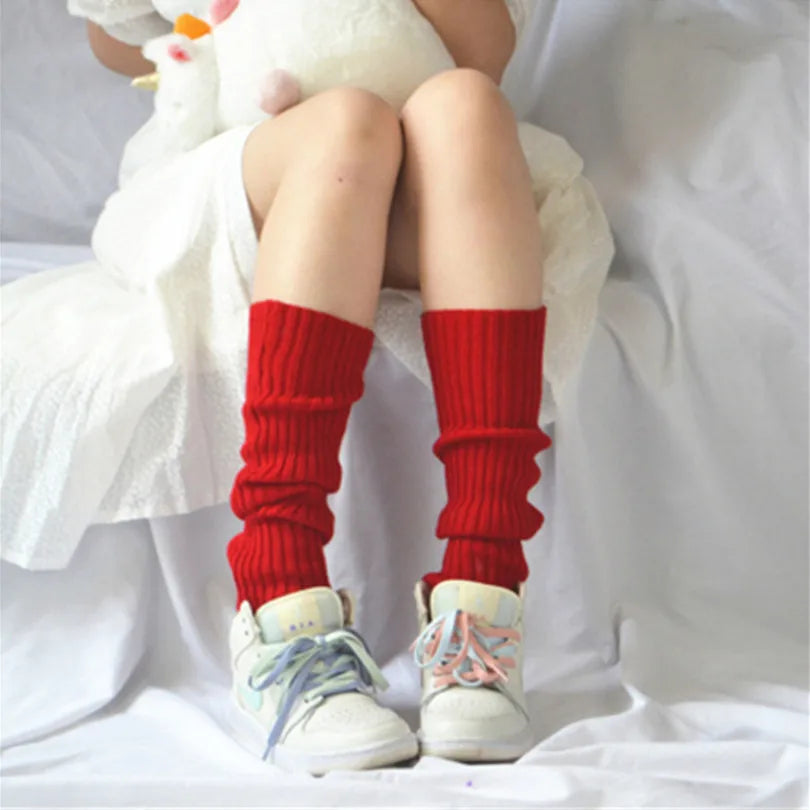 Sweet Girl Leg Warmers Wool Ball Knitted Foot Cover Women Autumn Qme Burgundy length-40cm