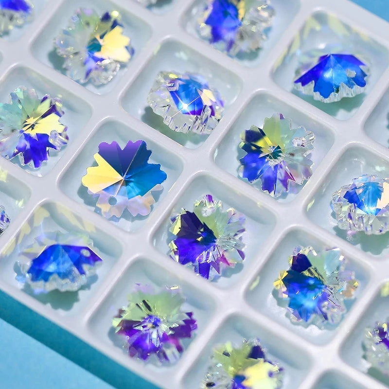 14mm 28pcs/pack Crystal AB Pendant Glass Beads Crystal Gems Charms For Jewelry Making Necklaces Earrings DIY Best Quality Qme snowflake