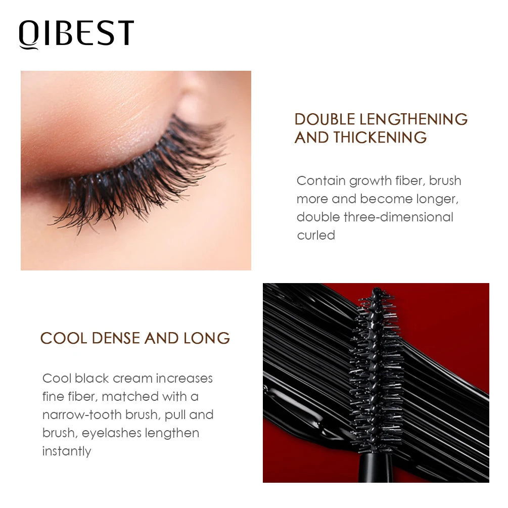 QIBEST Waterproof Mascara Black Eye Makeup Rimmel 4D Eyelash Cosmetics Curling Thick Mascara Eyelashes Silk Fiber Volume Mascara Qme
