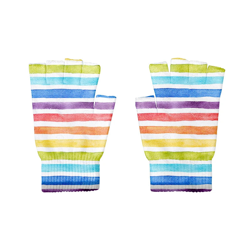 Short Stripes Cyclist Gloves Women Men Knitted Breathable Outdoor Qme style3 2 China Mainland