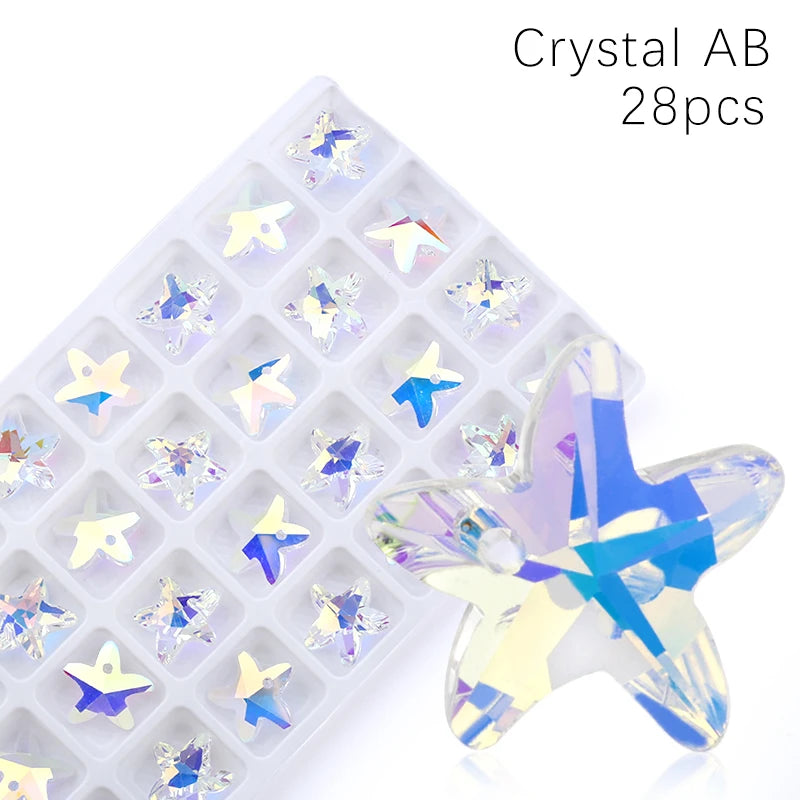 14mm Mixed Color Heart Shape Pendant Glass Beads Gems Starfish butterfly charms for Women Jewelry Making Earring Necklace DIY Qme Starfish ab 28pcs