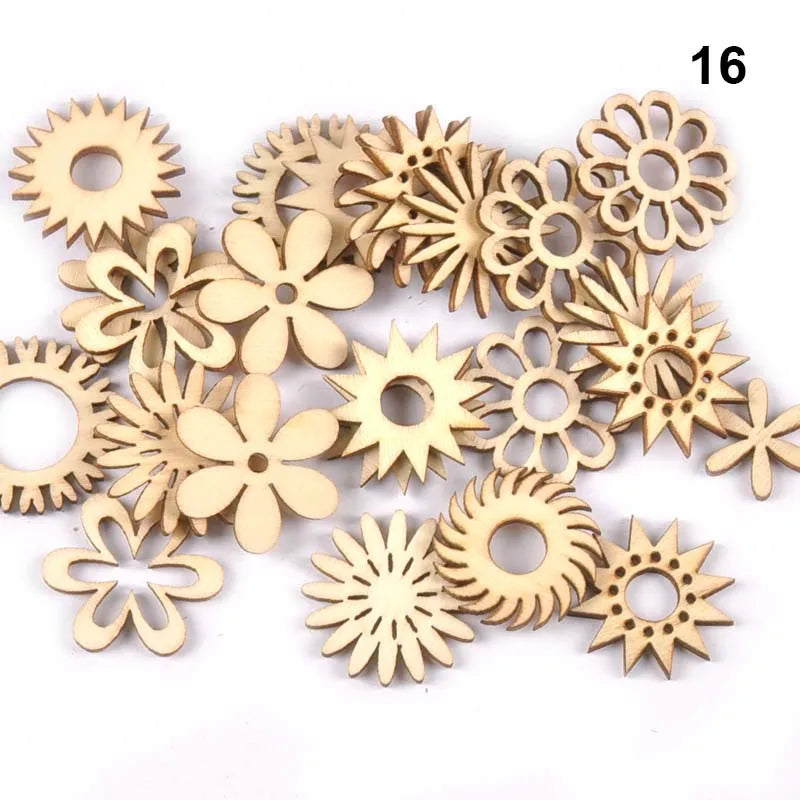 50Pcs Mix Pattern Wood Slices DIY Scrapbook Crafts Supplies Unfinished Wooden Home Decorations Handmade Ornament 25-30mm m2204 Qme 16