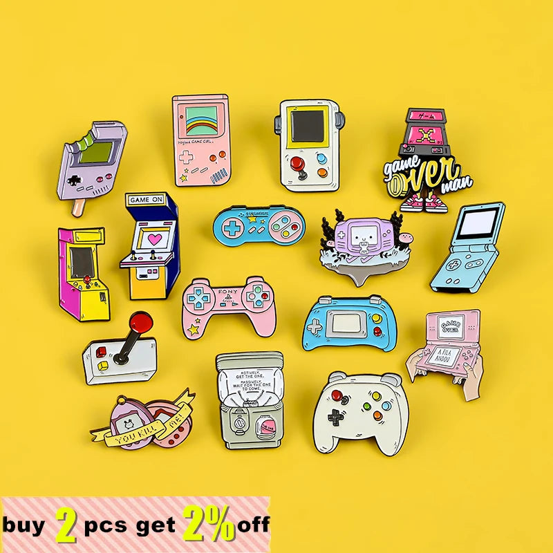 Fun Retro Arcade Game Enamel Pins Collections Cartoon 90s Gamepad Jewelry Brooch Denim Shirt Collar Badge Bag Lapel Friends Gift Qme