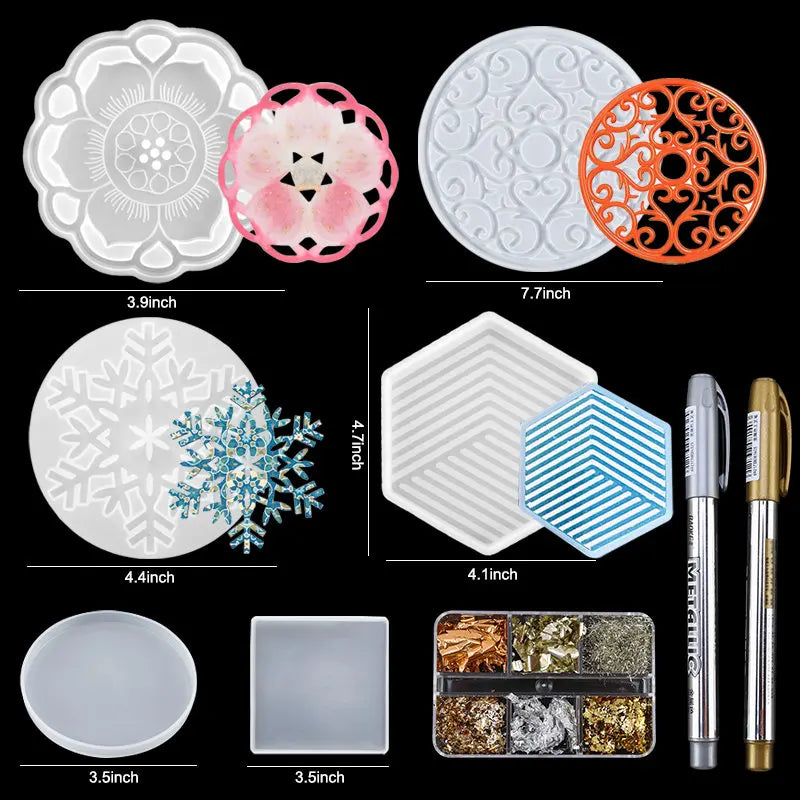 Epoxy Silicone Mold Set Jewelry Casting Mold Kit with Hand Drill, Glitter Sequins and Tools for Pendant Earring Keychain Making Qme 9
