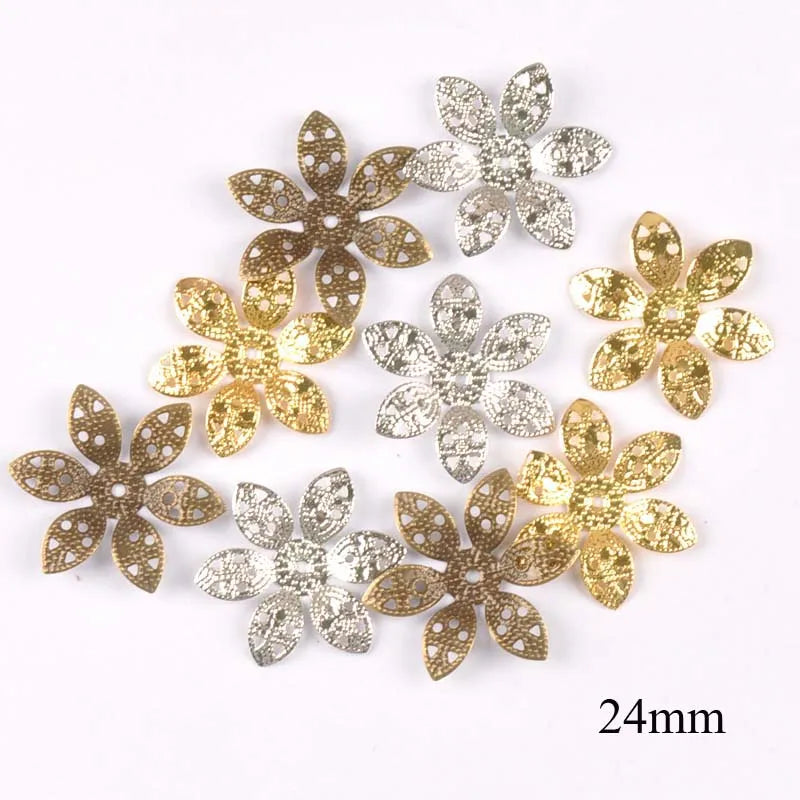 24mm 20Pcs Metal Crafts Flowers Connectors Wraps Filigree For Jewelry Making Pendants DIY Scrapbooking Decoration yk0762-7 Qme 7 mix