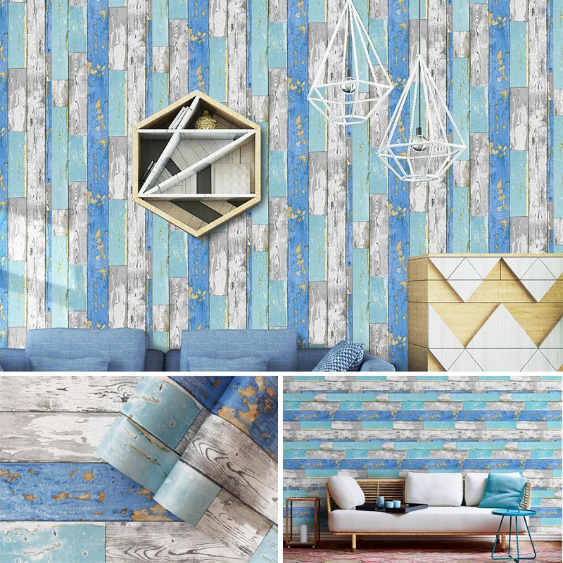 Blue Wood Vinyl Self Adhesive Wallpaper Living Room Bedroom Furniture Qme