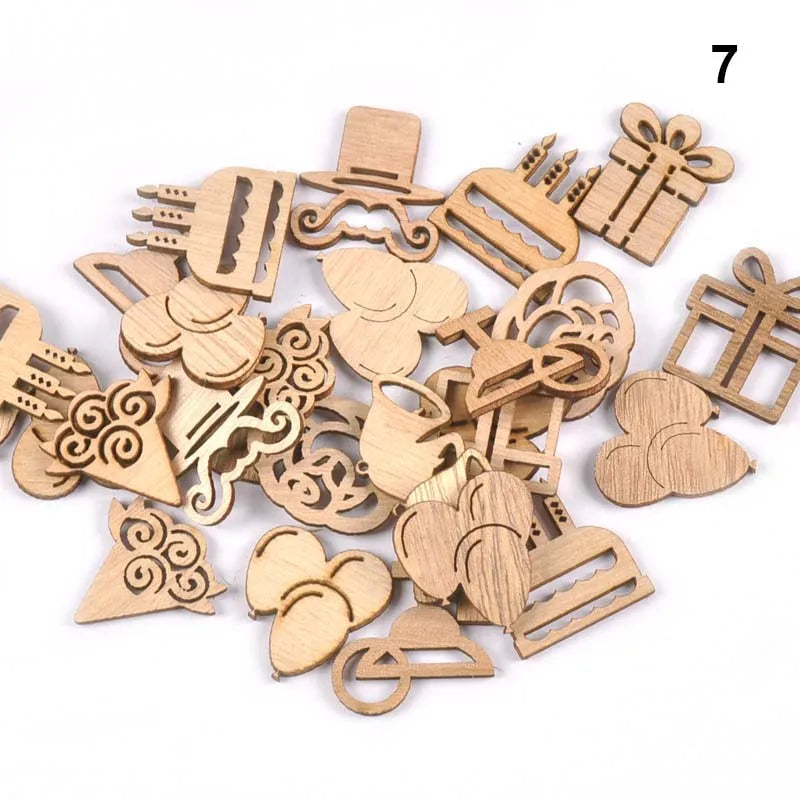 50Pcs Mix Pattern Wood Slices DIY Scrapbook Crafts Supplies Unfinished Wooden Home Decorations Handmade Ornament 25-30mm m2204 Qme 7