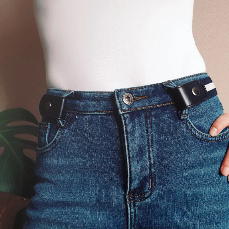 Belts Women Buckle-free Waist Jeans Pants No Buckle Stretch Elastic Qme