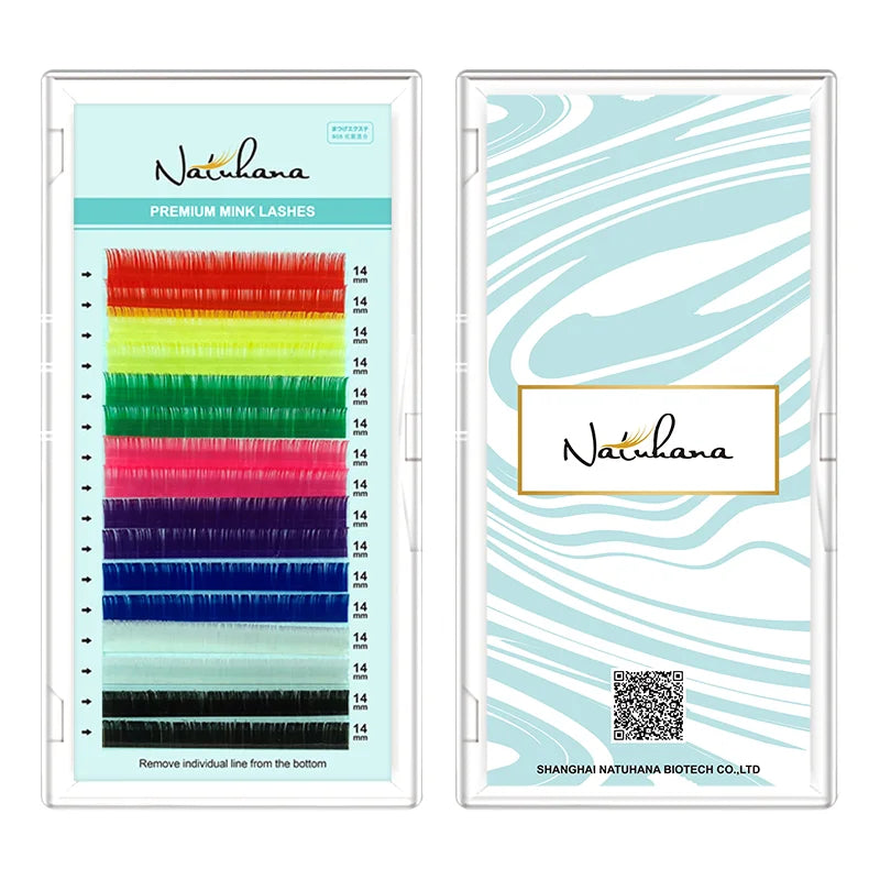 NATUHANA Lashes 16rows Mix Rainbow False Mink Eyelash Extension Faux Qme