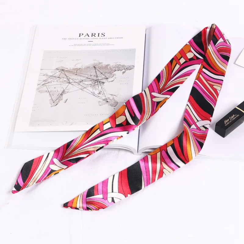 Print Flower Small Scarf Women Handle Bag Ribbons Fashion Head Long