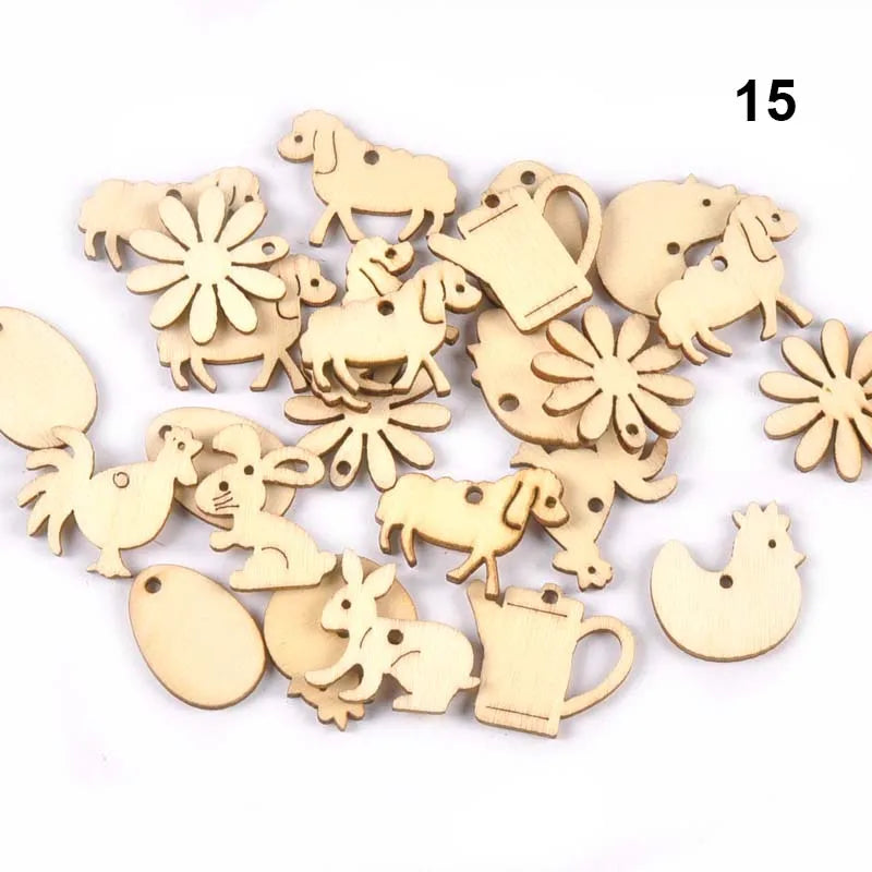 50Pcs Mix Pattern Wood Slices DIY Scrapbook Crafts Supplies Unfinished Wooden Home Decorations Handmade Ornament 25-30mm m2204 Qme 15