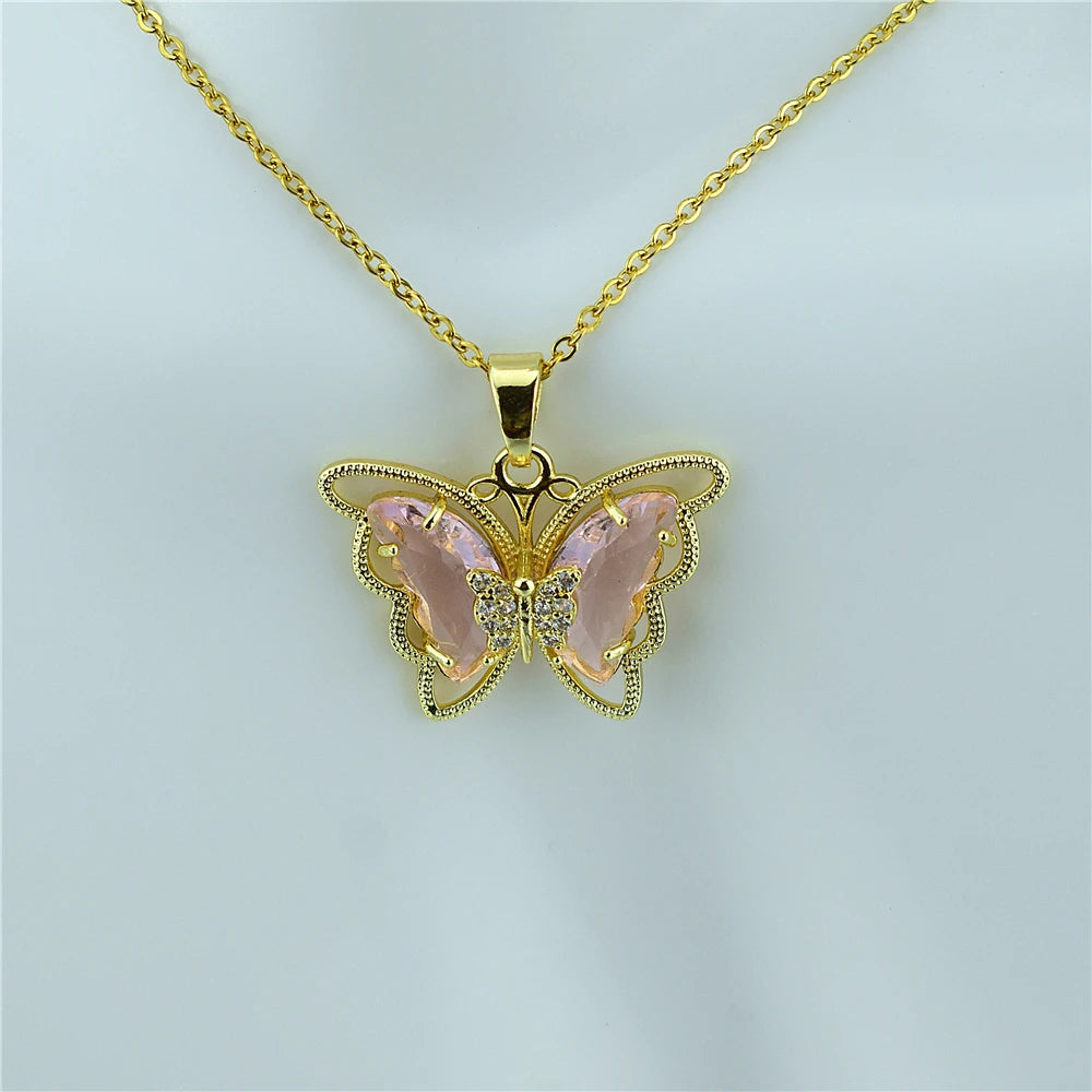 New Fashion Sweet Women Girl Heart Crystal Butterfly Pendant Necklace Jewelry Elegant Charm Jewelry Gifts Accessories Wholesale Qme 5