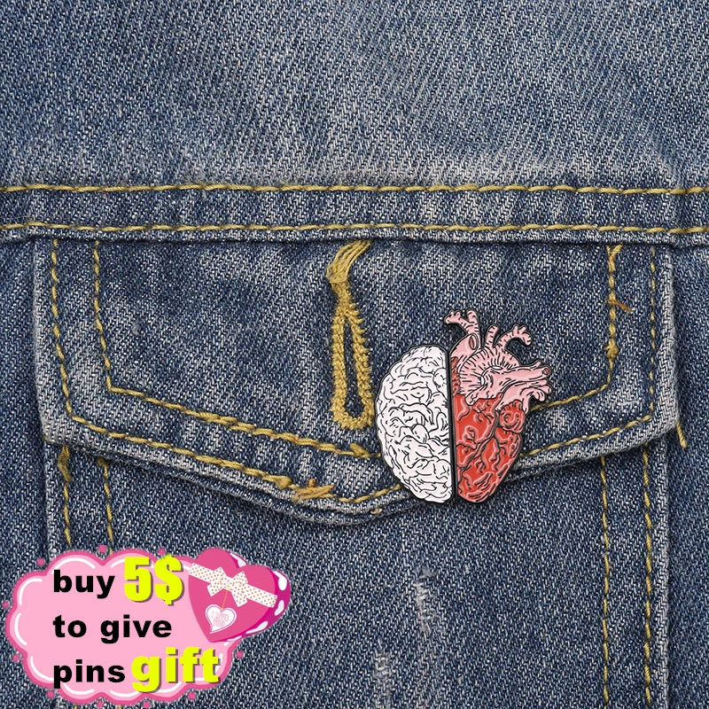 Heart and Brain Custom Enamel Pin Badge Human Heart Lapel Pin Brain Brooch Anatomy Art Jewelry Medical Anatomical Gift Wholesale Qme