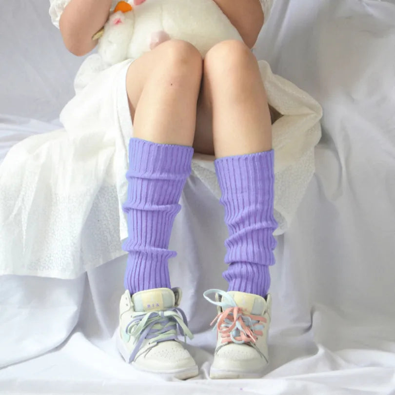 Sweet Girl Leg Warmers Wool Ball Knitted Foot Cover Women Autumn Qme Lavender length-40cm