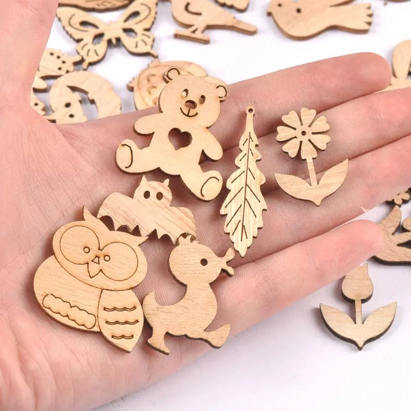 25Pcs Vintage Flowers/owls/leaves DIY Wooden Ornaments Scrapbook Craft Unfinished Natural Wood Slices For Home Decor m2731 Qme