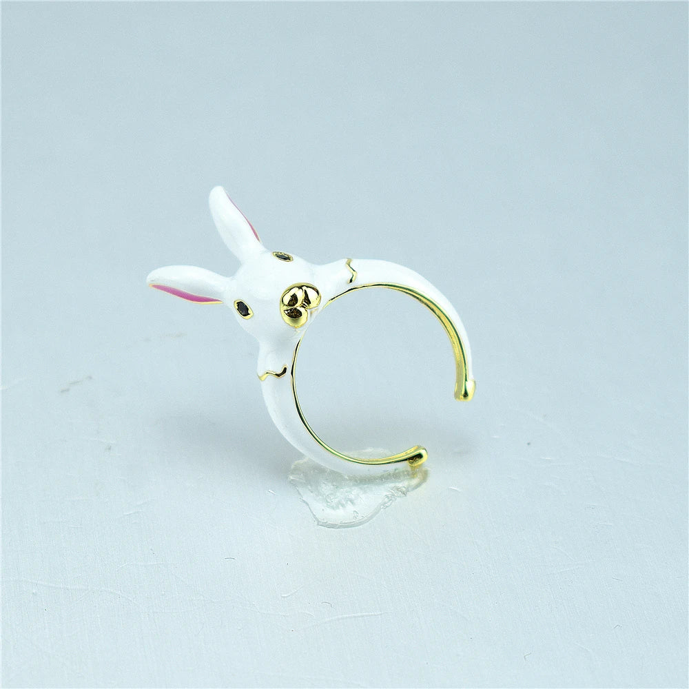 New Japan and South Korea cute girl heart rabbit ring enamel drip opening adjustable jewelry Qme