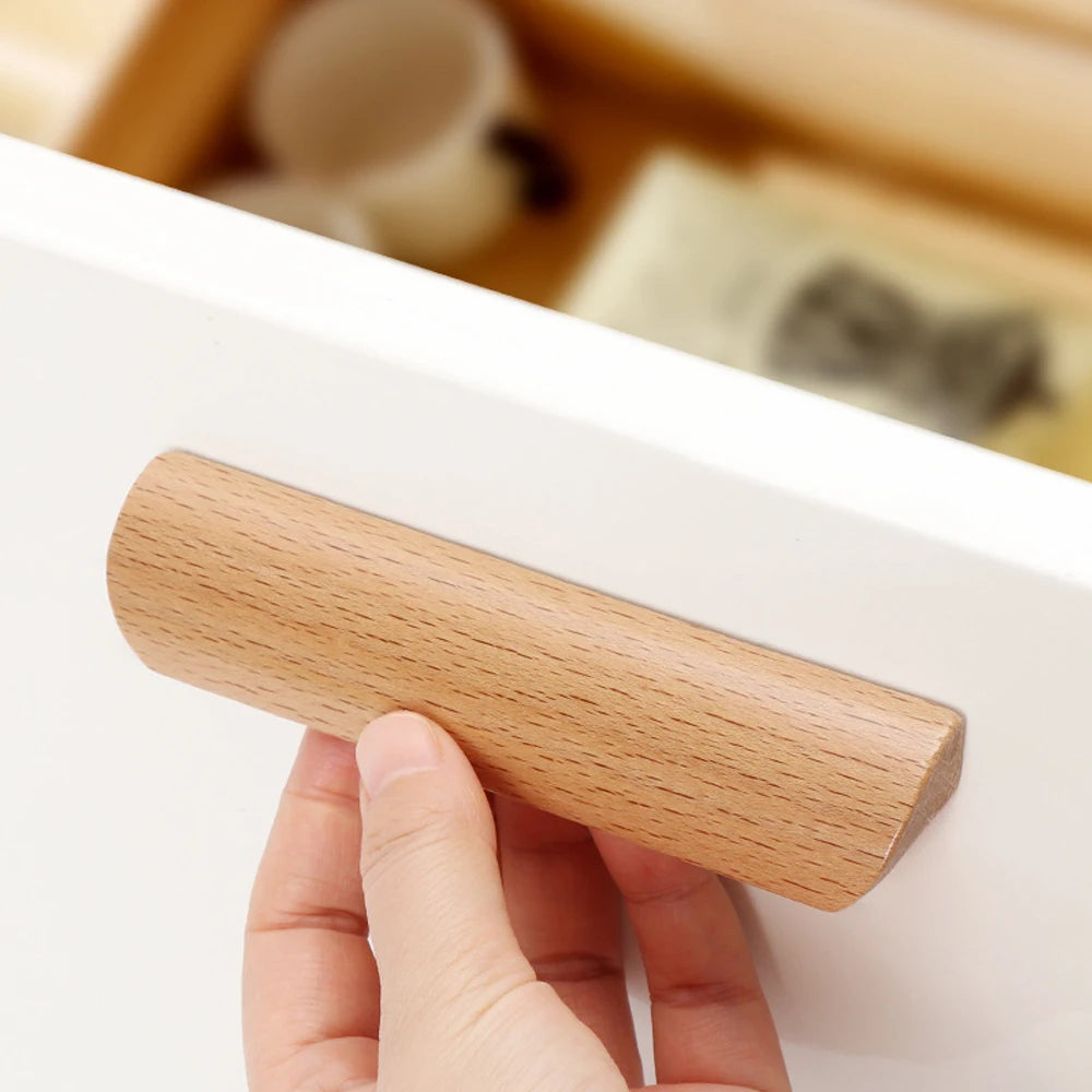 Wooden Furniture Handle Drawer Pulls Nordic Cabinet Solid Wood Handles Environmental Friendly Wardrobe Knob with Mounting Screws Qme