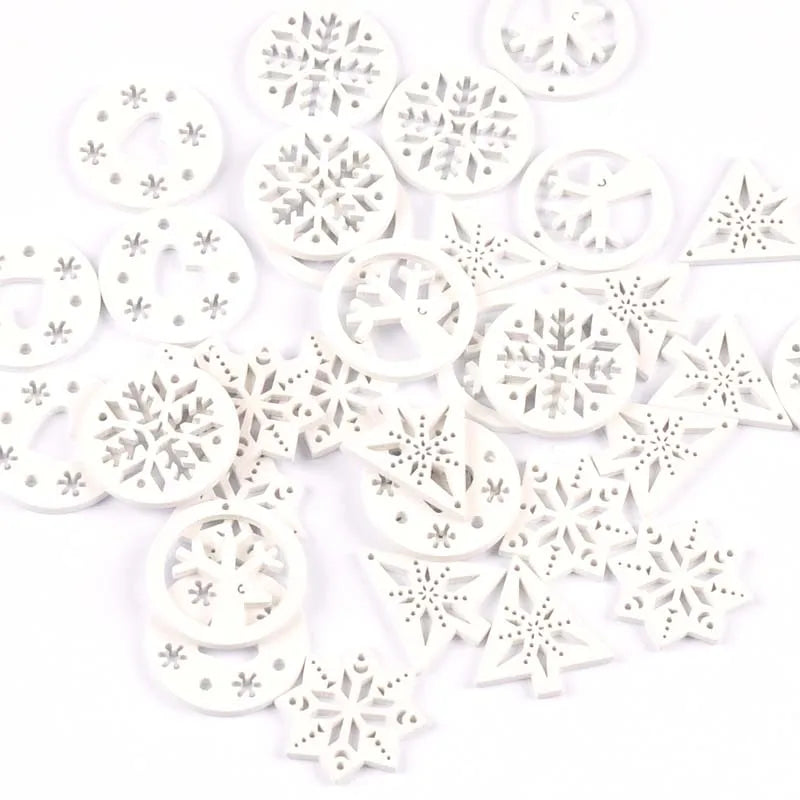 25pcs Wood Crafts white christmas trees/snowflake/deer DIY Scrapbooking For Wooden Ornament Home Decoration M2267 Qme