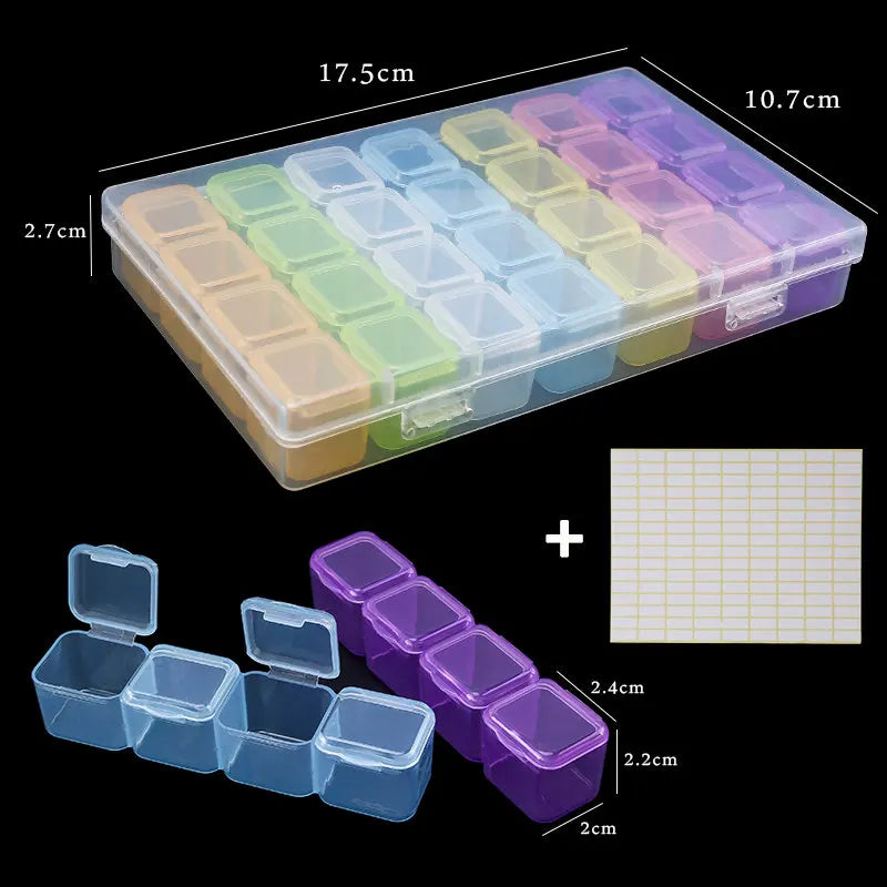 17.5x10.7x2.7CM Rectangle 28 Slots Jewelry Plastic Storage Box Rhinestone Beads Pill Earrings Storage Box Case Container Qme 4