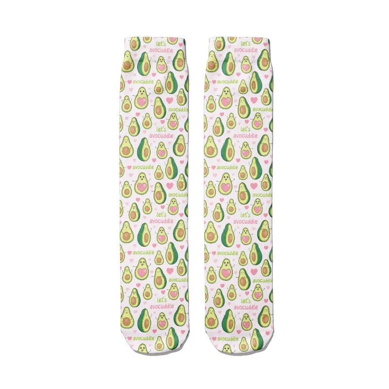 Kawaii Women Cotton Cartoon Fruit Straight Socks Avocado Breathable Qme style7 One Size China Mainland