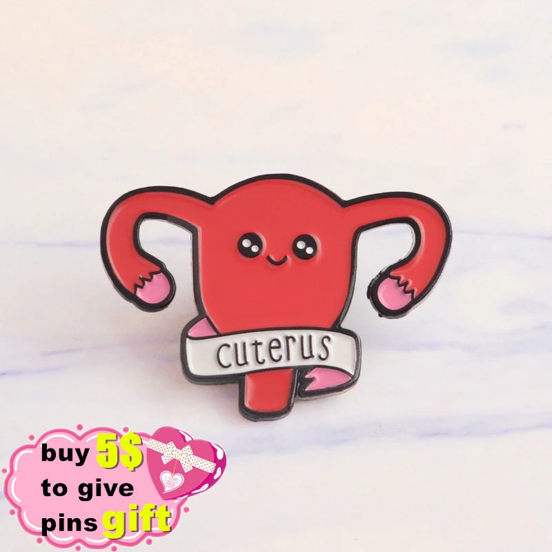 Cuterus Custom Enamel Pin Women Female Uterus Womb Brooches Gift Feminism Icons Pin Badge Button Lapel Pin for Clothing Cap Bag Qme