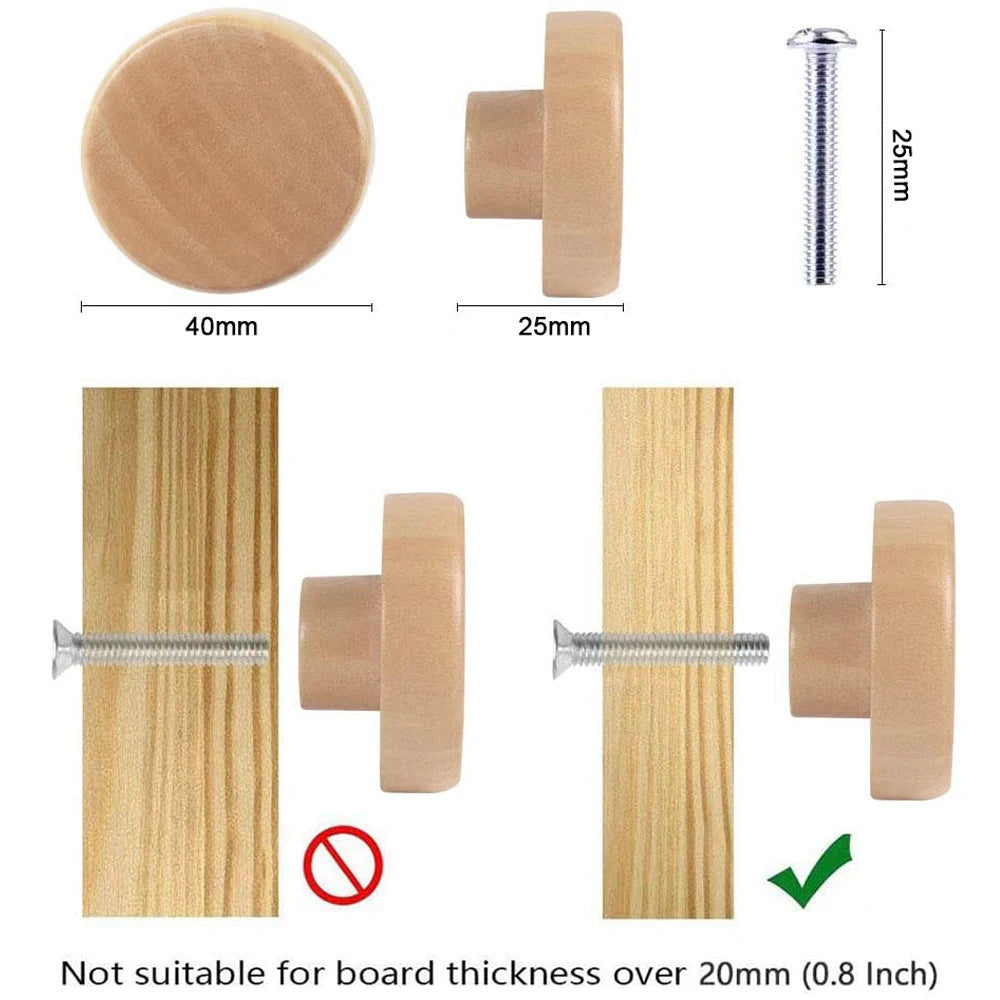 1 Pcs Cabinet Door Wood Knobs Pulls Wardrobe Cupboards Drawer Round Pulls Kitchen Closet Dressing Table Wooden Furniture Handles Qme