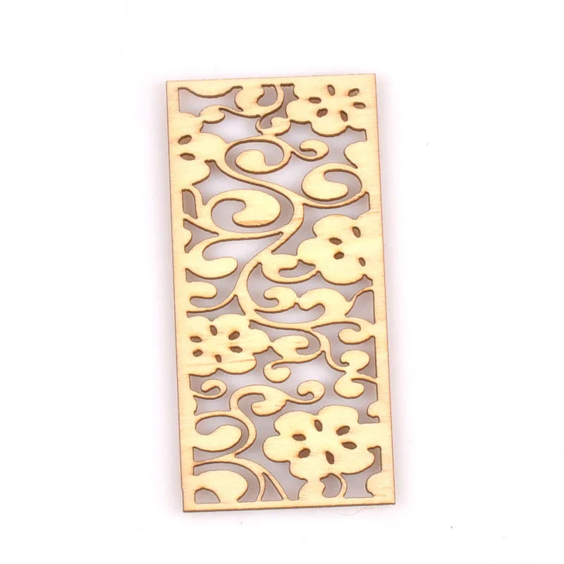 5Pcs/lot Natural Wood Decoration For DIY Scrapbook Crafts Hollow Rectangle Wooden Handmade Ornaments Home Embellishment m2559 Qme 12